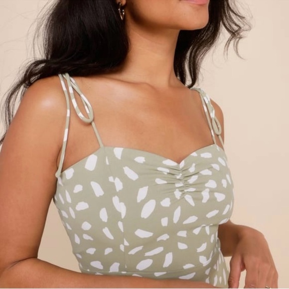 Party in Paris Sage Green Print Tie-Strap Summer Midi Dress - Picture 6 of 6